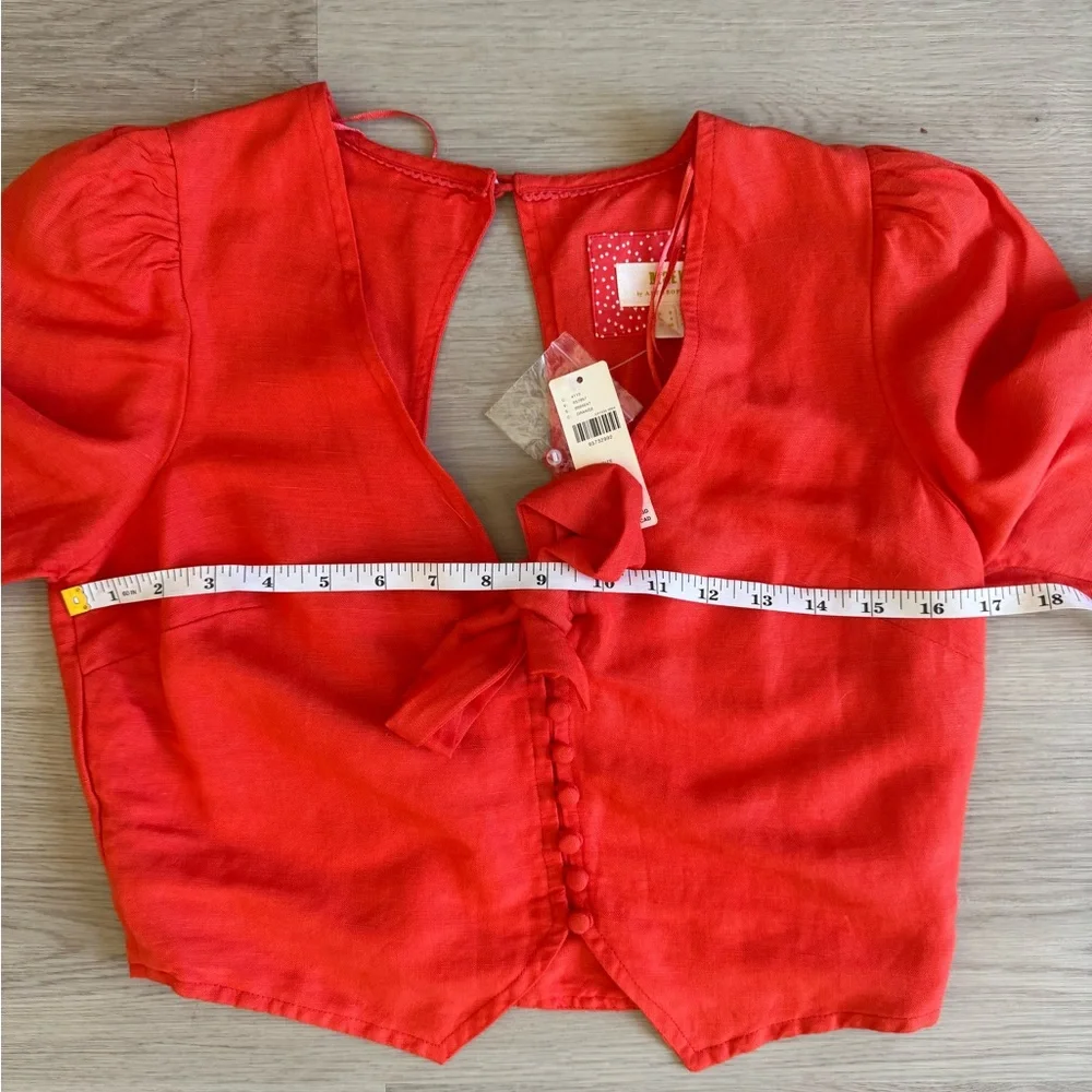 NWT MAEVE ANTHROPOLOGIE Coral Short Sleeve Linen Tie Front Crop Top Size 4 NWT - Picture 12 of 13